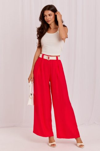 Red Women Trousers in Pants, Trousers, Shorts with Spandex and Viscose