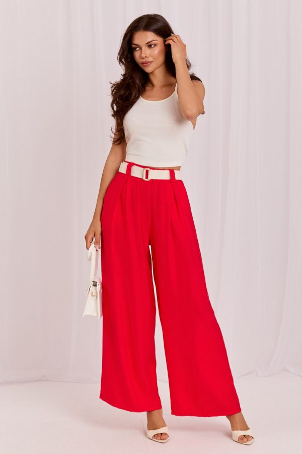 Red Women Trousers in Pants, Trousers, Shorts with Spandex and Viscose