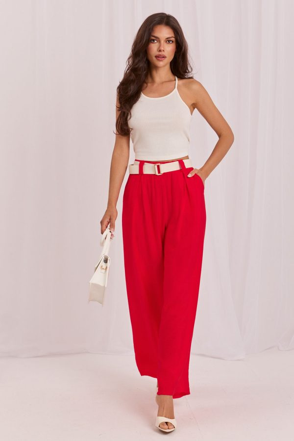 Red Women Trousers in Pants, Trousers, Shorts with Spandex and Viscose