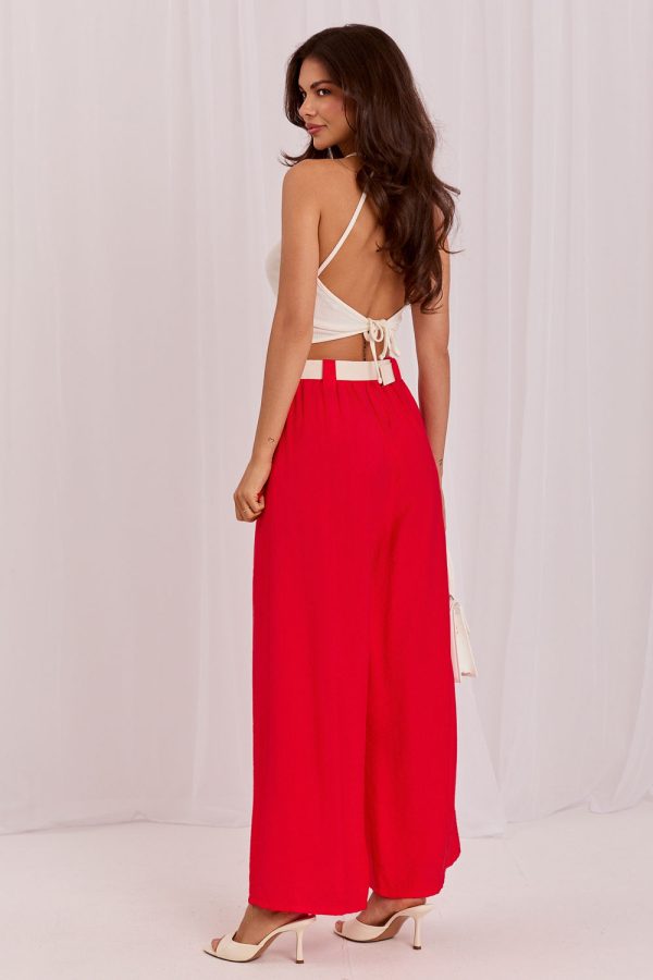 Red Women Trousers in Pants, Trousers, Shorts with Spandex and Viscose