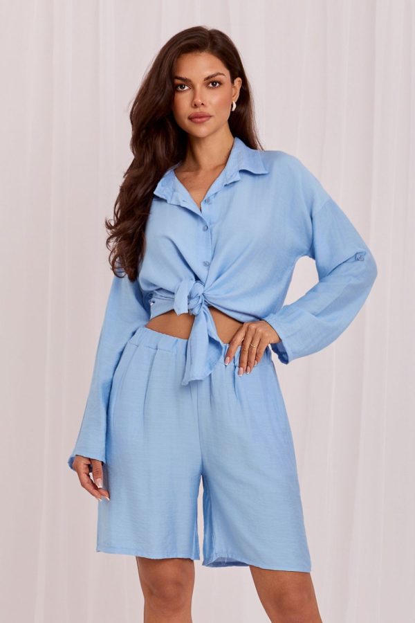 Blue Set in Pants, Trousers, Shorts with Spandex and Viscose