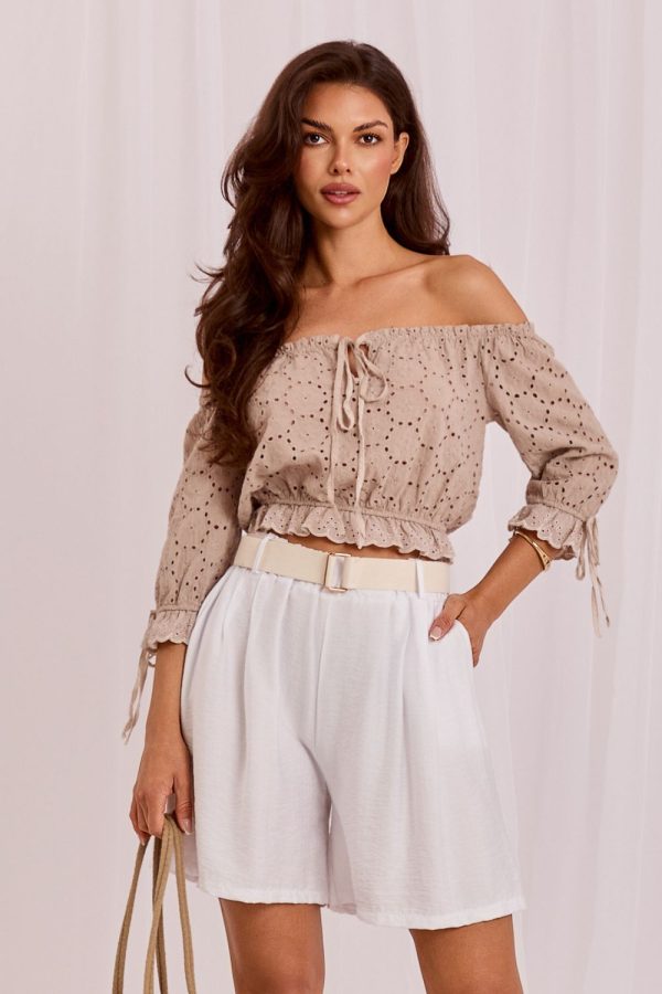 Beige Shorts in Shorts For Women, Crop Pants with Spandex and Viscose