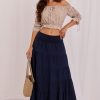 Navy Blue Long Skirt in Skirts with Cotton