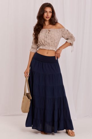 Navy Blue Long Skirt in Skirts with Cotton