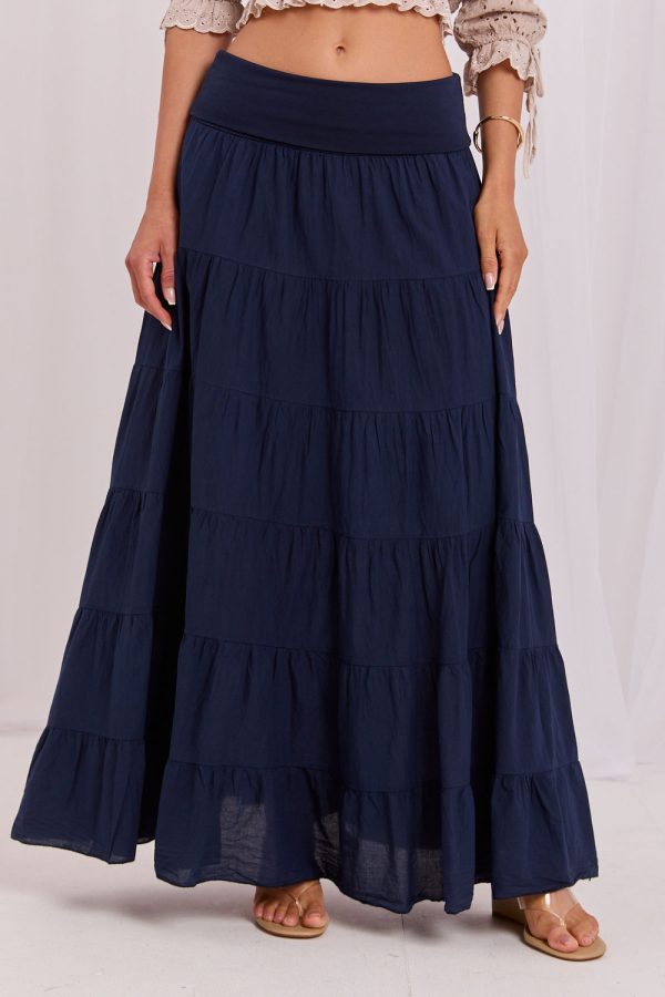 Navy Blue Long Skirt in Skirts with Cotton