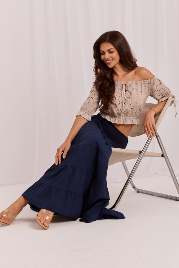 Navy Blue Long Skirt in Skirts with Cotton