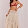 Beige Long Skirt in Skirts with Cotton