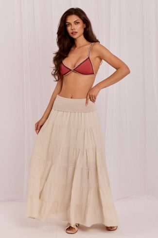 Beige Long Skirt in Skirts with Cotton