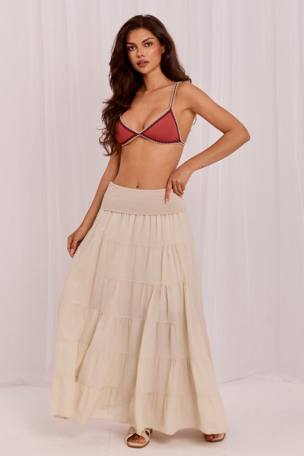 Beige Long Skirt in Skirts with Cotton