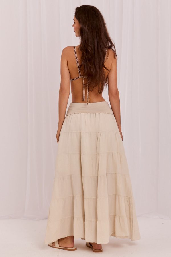 Beige Long Skirt in Skirts with Cotton