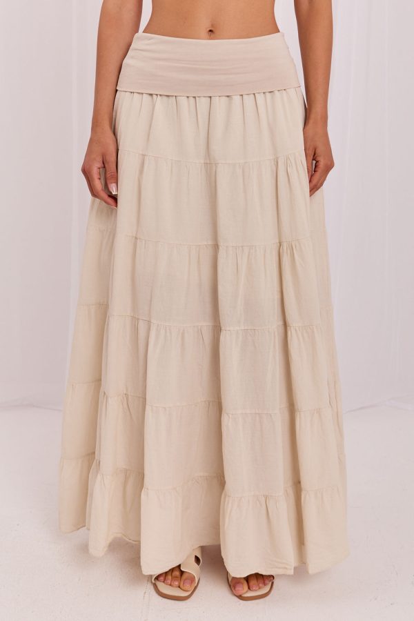 Beige Long Skirt in Skirts with Cotton