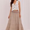 Beige Long Skirt in Skirts with Cotton