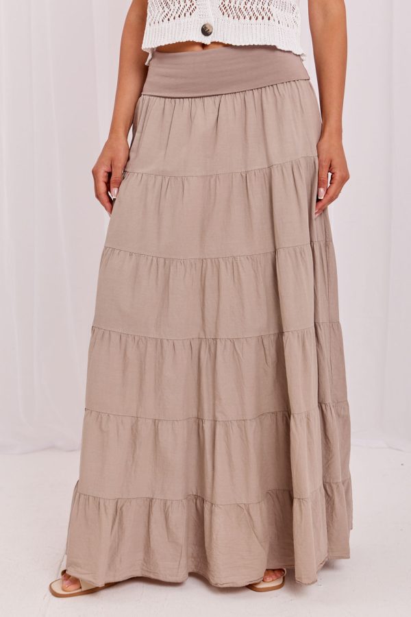 Beige Long Skirt in Skirts with Cotton