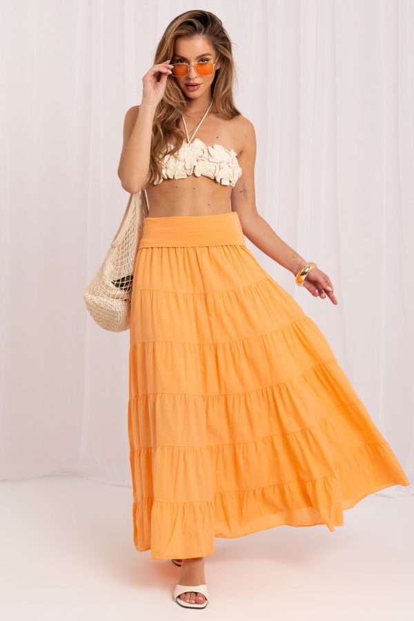Orange Long Skirt in Skirts with Cotton