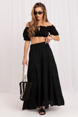 Black Long Skirt in Skirts with Cotton