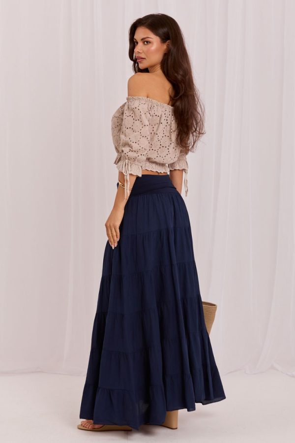 Navy Blue Long Skirt in Skirts with Cotton
