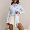 Blue Long Sleeve Shirt in Shirts For Women with Cotton and Spandex