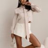Beige Long Sleeve Shirt in Shirts For Women with Cotton and Spandex