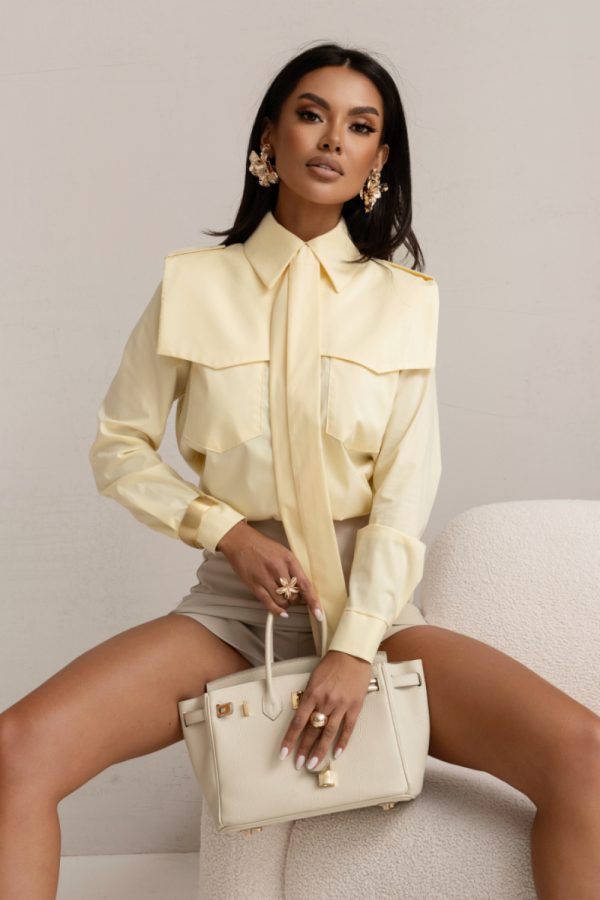 Yellow Long Sleeve Shirt in Shirts For Women with Cotton and Spandex