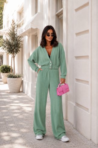 Green Set in Pants, Trousers, Shorts with Cotton and Spandex