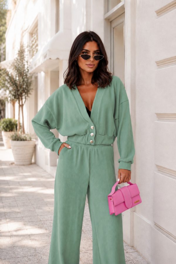 Green Set in Pants, Trousers, Shorts with Cotton and Spandex