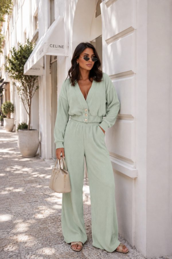Green Set in Pants, Trousers, Shorts with Cotton and Spandex
