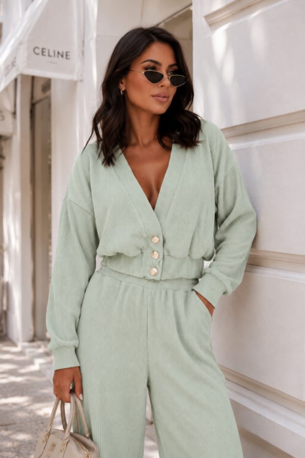 Green Set in Pants, Trousers, Shorts with Cotton and Spandex