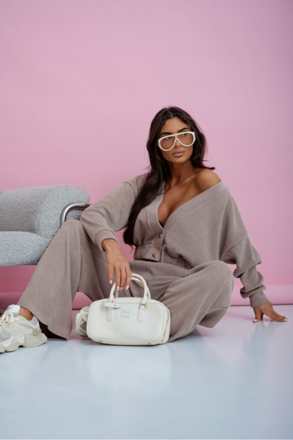 Beige Set in Pants, Trousers, Shorts with Cotton and Spandex