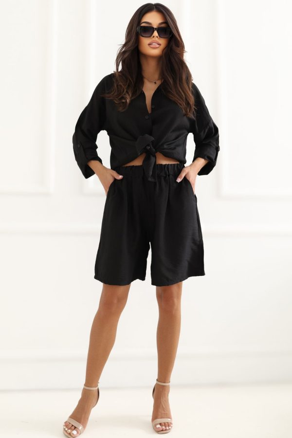 Black Set in Pants, Trousers, Shorts with Spandex and Viscose