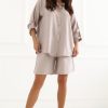 Beige Set in Pants, Trousers, Shorts with Spandex and Viscose