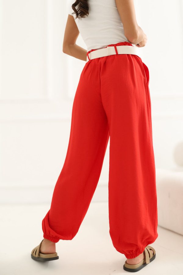 Red Women Trousers in Pants, Trousers, Shorts with Spandex and Viscose