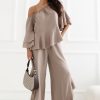 Beige Set in Pants, Trousers, Shorts with Spandex and Viscose