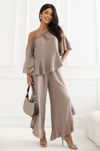 Beige Set in Pants, Trousers, Shorts with Spandex and Viscose