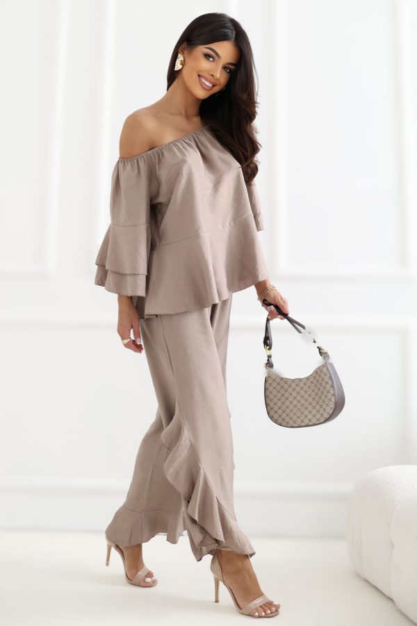 Beige Set in Pants, Trousers, Shorts with Spandex and Viscose