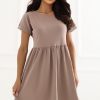 Beige Daydress in Day Dresses with Cotton and Spandex