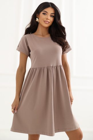 Beige Daydress in Day Dresses with Cotton and Spandex