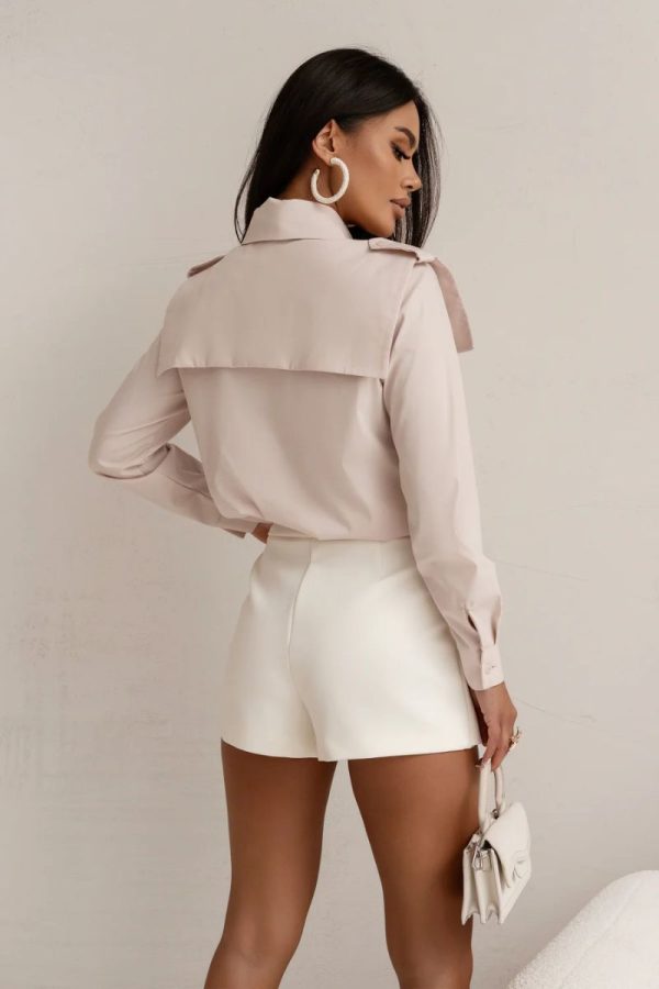 Beige Long Sleeve Shirt in Shirts For Women with Cotton and Spandex