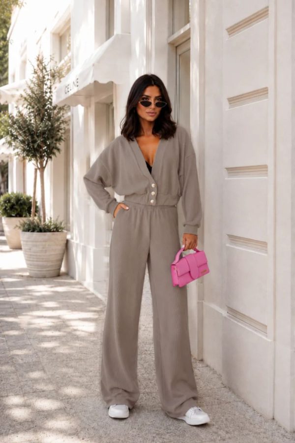 Beige Set in Pants, Trousers, Shorts with Cotton and Spandex