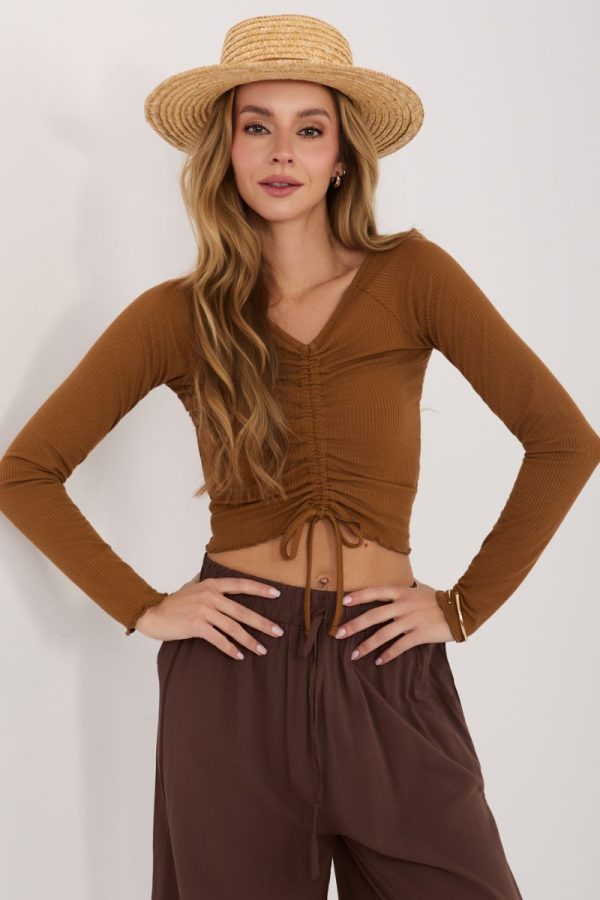 Brown Blouse in Women`s Blouses, Tunics with Spandex, Polyester and Viscose