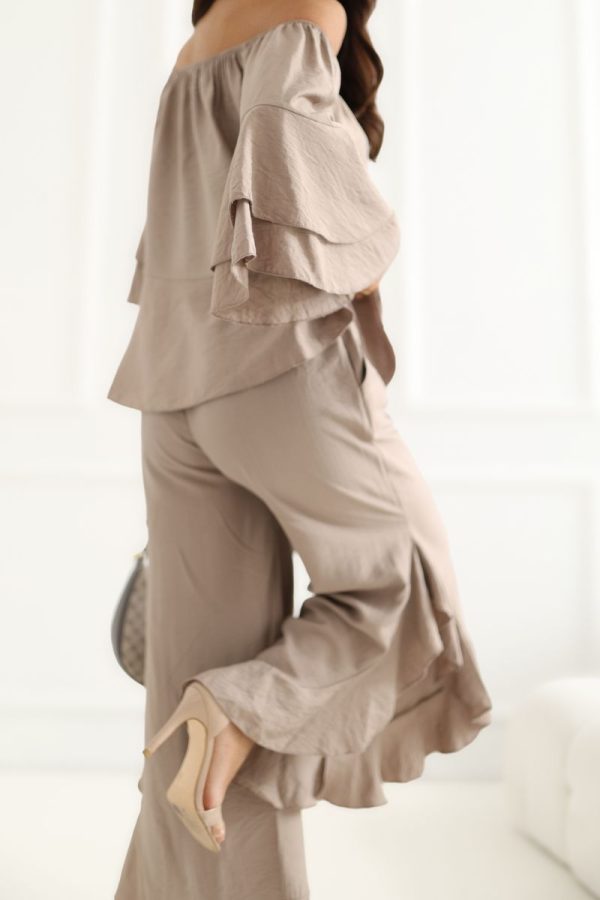 Beige Set in Pants, Trousers, Shorts with Spandex and Viscose