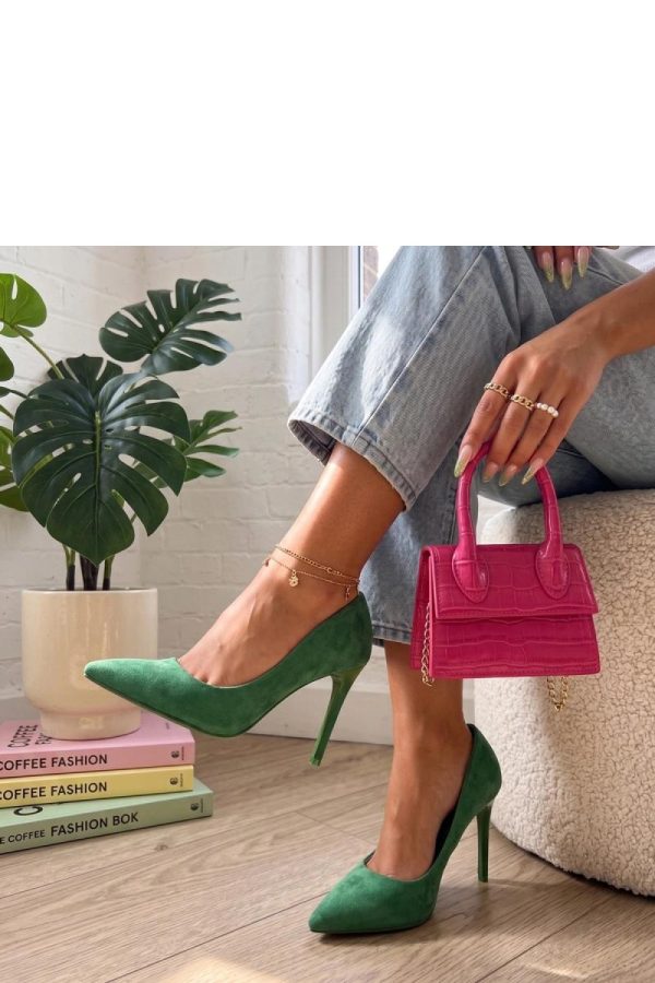 Green High Heels in High Heels with Fabric, Footbed and Heel Height