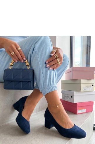 Navy Blue Heel Pumps...Fabric, Footbed and Heel Height