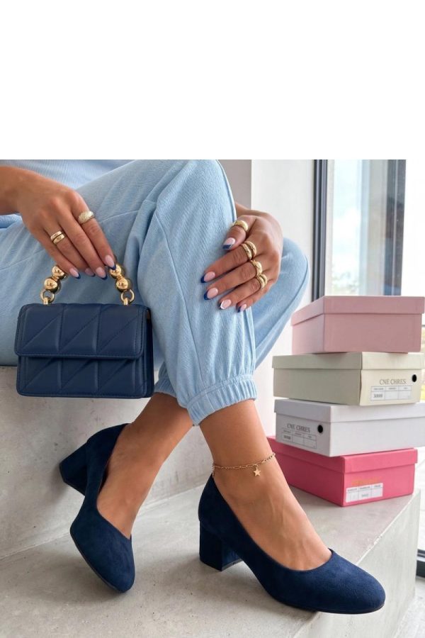 Navy Blue Heel Pumps...Fabric, Footbed and Heel Height