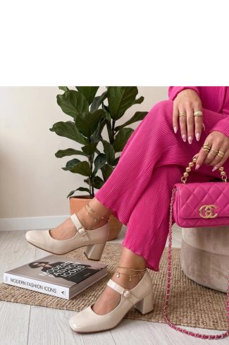Beige Heel Pumps...Fabric, Footbed and Heel Height