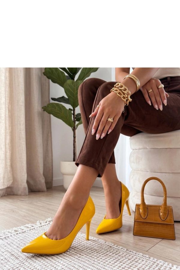 Yellow High Heels.Fabric, Footbed and Heel Height