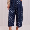 Navy Blue Culottes in Pants, Trousers, Shorts with Cotton and Spandex