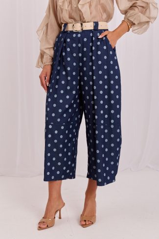 Navy Blue Culottes in Pants, Trousers, Shorts with Cotton and Spandex