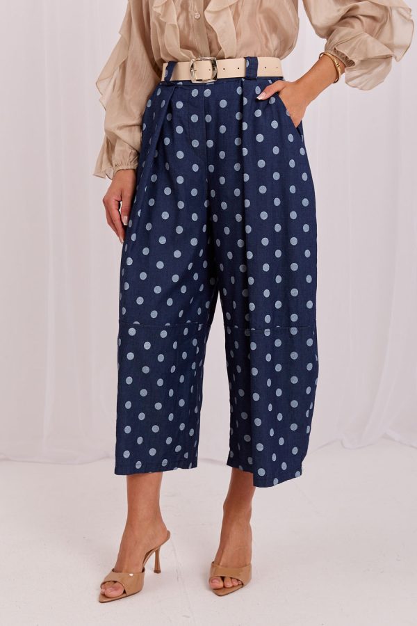 Navy Blue Culottes in Pants, Trousers, Shorts with Cotton and Spandex