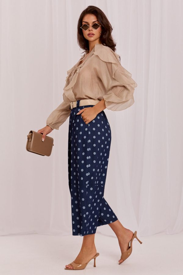Navy Blue Culottes in Pants, Trousers, Shorts with Cotton and Spandex