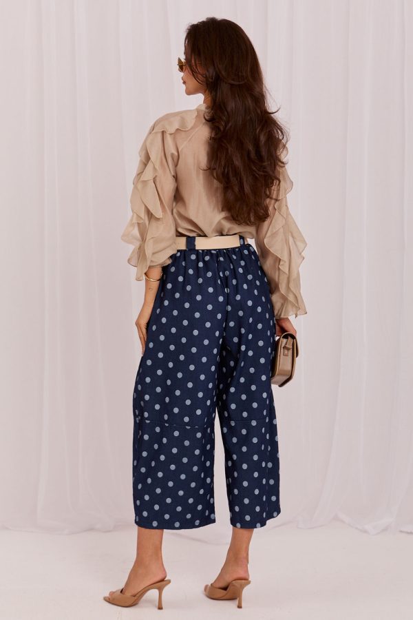 Navy Blue Culottes in Pants, Trousers, Shorts with Cotton and Spandex